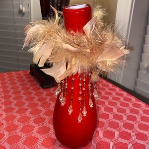 Feathers and Beading Wine bottle adornment